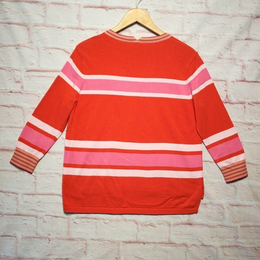 Cabi Striped Sweater Women XS Orange Pink Hi-Low Preppy Coastal Chic Spring Mod - Picture 2 of 10